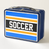 Fun Bright Blue Schwarz-weiß Yellow SOCCER Streife Metall Brotdose (Vorderseite)