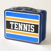 Fun Bright Blue Schwarz-weiß Yellow TENNIS Streife Metall Brotdose (Vorderseite)