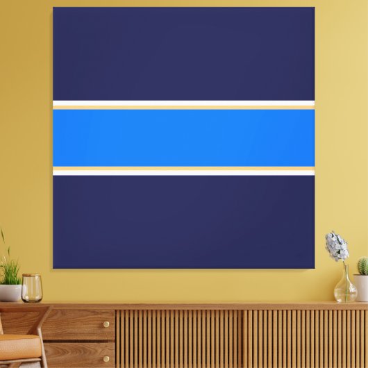 Fun Bright Blue White Yellow Navy Racing Streifen Leinwanddruck (Insitu (Wohnzimmer))