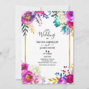 Fun Bright Bold Color Floral Wedding Einladung