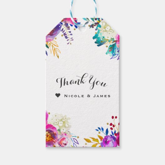 Fun Bright Bold Wassercolor Floral Color Splash Geschenkanhänger (Vorderseite)
