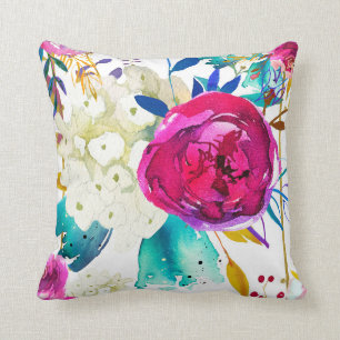 Fun Bright Bold Wassercolor Floral Color Splash Kissen