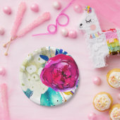 Fun Bright Bold Wassercolor Floral Color Splash Pappteller (Party)