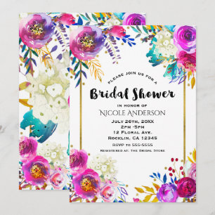 Fun Bright Bold Watercolor Floral Brautparty Einladung