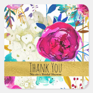 Fun Bright Bold Watercolor Floral Brautparty Quadratischer Aufkleber