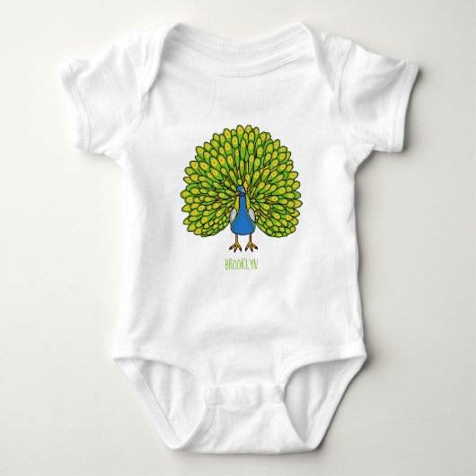 Fun bright bright peacock bird Illustration Baby Strampler (Vorderseite)