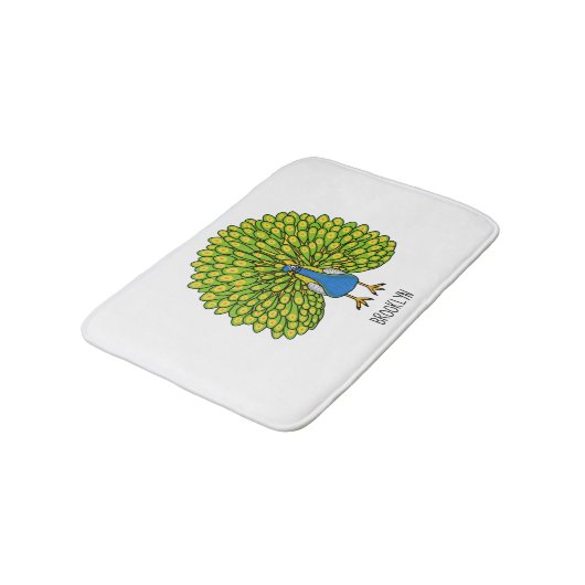 Fun bright bright peacock bird Illustration Badematte (Schrägansicht)