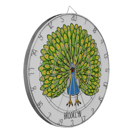 Fun bright bright peacock bird Illustration Dartscheibe (Vorderseite Links)