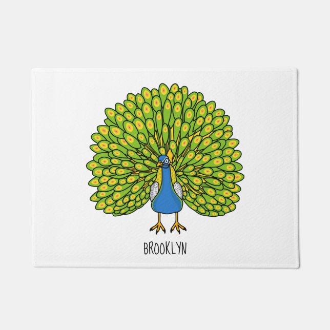 Fun bright bright peacock bird Illustration Fußmatte (Vorderseite)