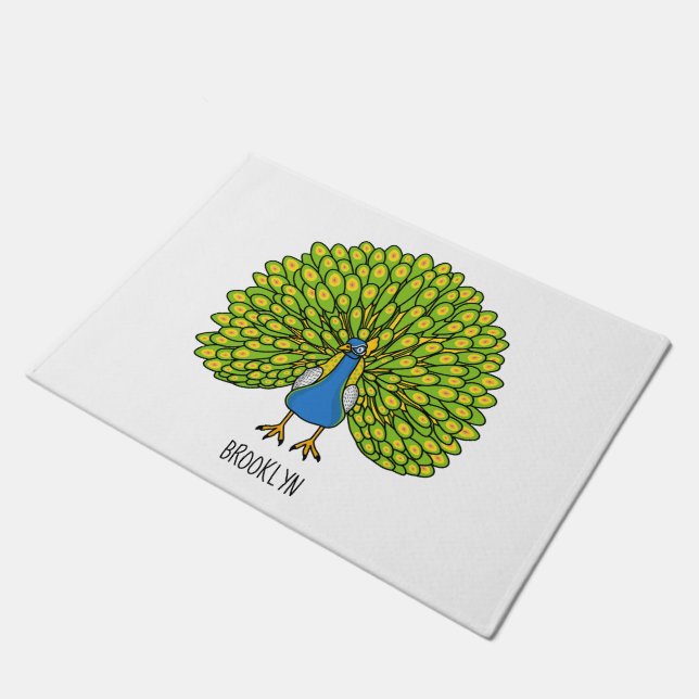 Fun bright bright peacock bird Illustration Fußmatte (Schrägansicht)