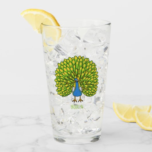 Fun bright bright peacock bird Illustration Glas (Vorderseite Ice)