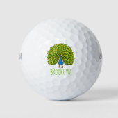 Fun bright bright peacock bird Illustration Golfball (Vorderseite)