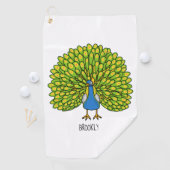 Fun bright bright peacock bird Illustration Golfhandtuch (Insitu)
