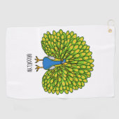 Fun bright bright peacock bird Illustration Golfhandtuch (Horizontal)