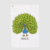 Fun bright bright peacock bird Illustration Golfhandtuch (Vorderseite)