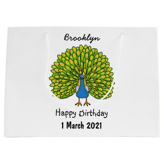 Fun bright bright peacock bird Illustration Große Geschenktüte (Vorderseite)