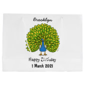 Fun bright bright peacock bird Illustration Große Geschenktüte (Rückseite)