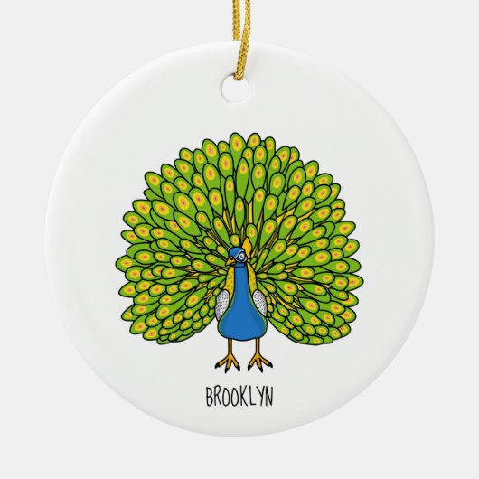 Fun bright bright peacock bird Illustration Keramik Ornament (Vorne)