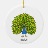 Fun bright bright peacock bird Illustration Keramik Ornament (Hinten)