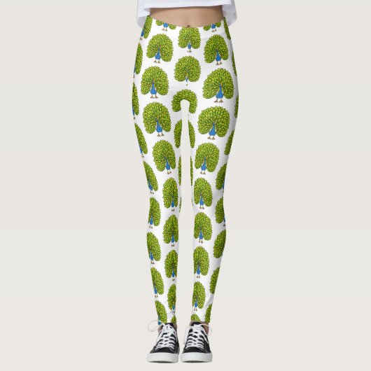 Fun bright bright peacock bird Illustration Leggings (Vorderseite)