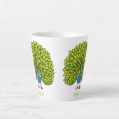 Fun bright bright peacock bird Illustration Milchtasse (Vorderseite)