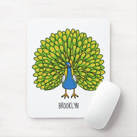 Fun bright bright peacock bird Illustration Mousepad (Mit Mouse)