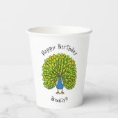 Fun bright bright peacock bird Illustration Pappbecher (Rückseite)