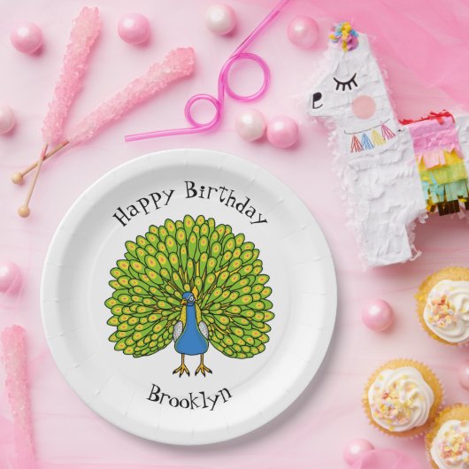 Fun bright bright peacock bird Illustration Pappteller (Party)