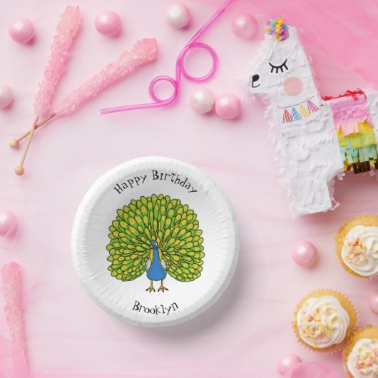 Fun bright bright peacock bird Illustration Pappteller (Party)