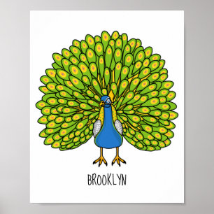 Fun bright bright peacock bird Illustration Poster