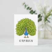Fun bright bright peacock bird Illustration Postkarte (Stehend Vorderseite)