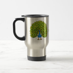 Fun bright bright peacock bird Illustration Reisebecher