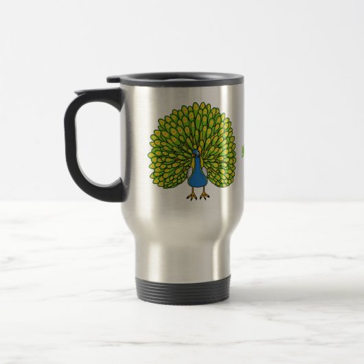 Fun bright bright peacock bird Illustration Reisebecher (Links)