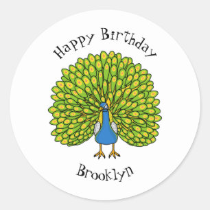 Fun bright bright peacock bird Illustration Runder Aufkleber