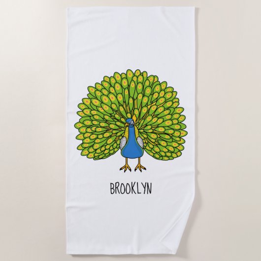 Fun bright bright peacock bird Illustration Strandtuch (Vorderseite)