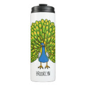 Fun bright bright peacock bird Illustration Thermosbecher (Vorderseite)