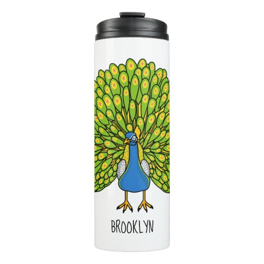 Fun bright bright peacock bird Illustration Thermosbecher (Vorderseite)