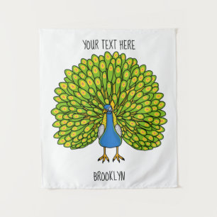 Fun bright bright peacock bird Illustration Wandteppich