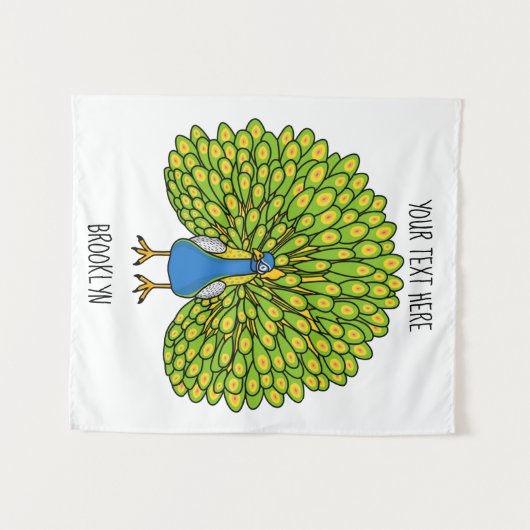 Fun bright bright peacock bird Illustration Wandteppich (Vorderseite (Horizontal))