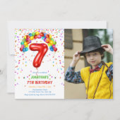 Fun Bright Confetti Balloons Foto 7. Geburtstag Einladung (Vorderseite)