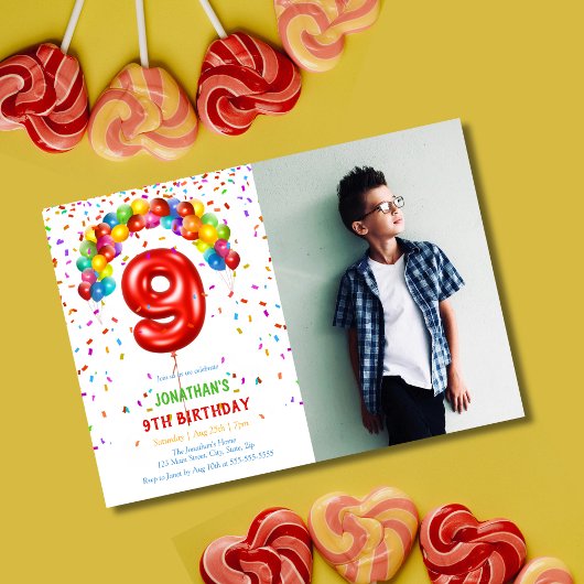 Fun Bright Confetti Balloons Foto 9. Geburtstag Einladung