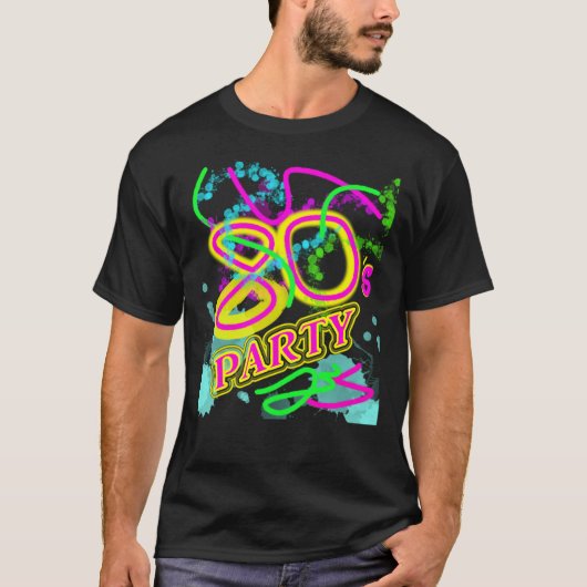 Fun Bright farbenfrohe Retro 80er Party Grafik T-Shirt (Vorderseite)