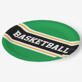 Fun Bright Green Black Yellow BASKETBALL Streifen Pappteller (Schrägansicht)