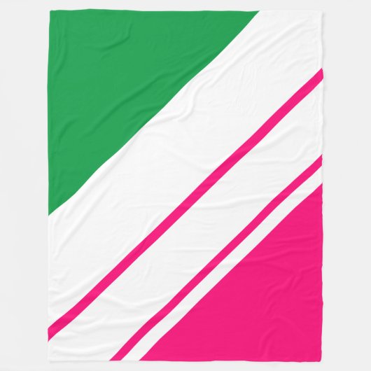 Fun Bright Green Candy Pink White Racing Streifen Fleecedecke (Vorderseite)
