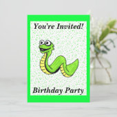 Fun Bright Green Kindergeburtstag Snake Polka Dots Einladung (Stehend Vorderseite)