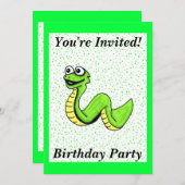 Fun Bright Green Kindergeburtstag Snake Polka Dots Einladung (Vorne/Hinten)