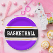 Fun Bright Lila Black Yellow BASKETBALL Streifen Pappteller (Party)