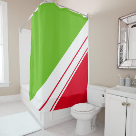 Fun Bright Lime Green Red White Sporpes Streifen Duschvorhang