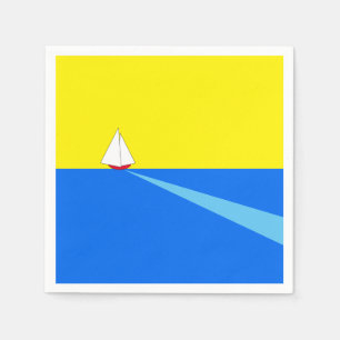 Fun Bright Nautical Yellow Blue Sailboat auf See Serviette