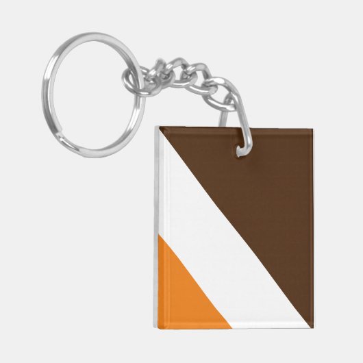 Fun Bright Orange White Cocoa Brown 70er Streifen Schlüsselanhänger (Vorderseite links)